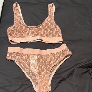 Gucci Tan Logo Bralette and Panty Set
